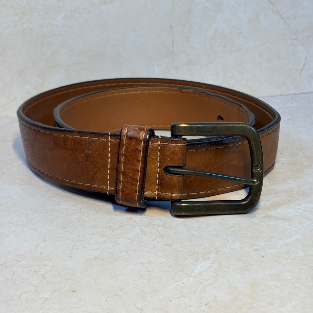 Johnston & Murphy Mens Brown Leather Belt 38 Made in USA 75-6856 Stitch Detail